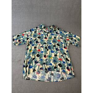 Reyn Spooner Button Down Shirt MLB Baseball Hat Cap Print Mens Size Large